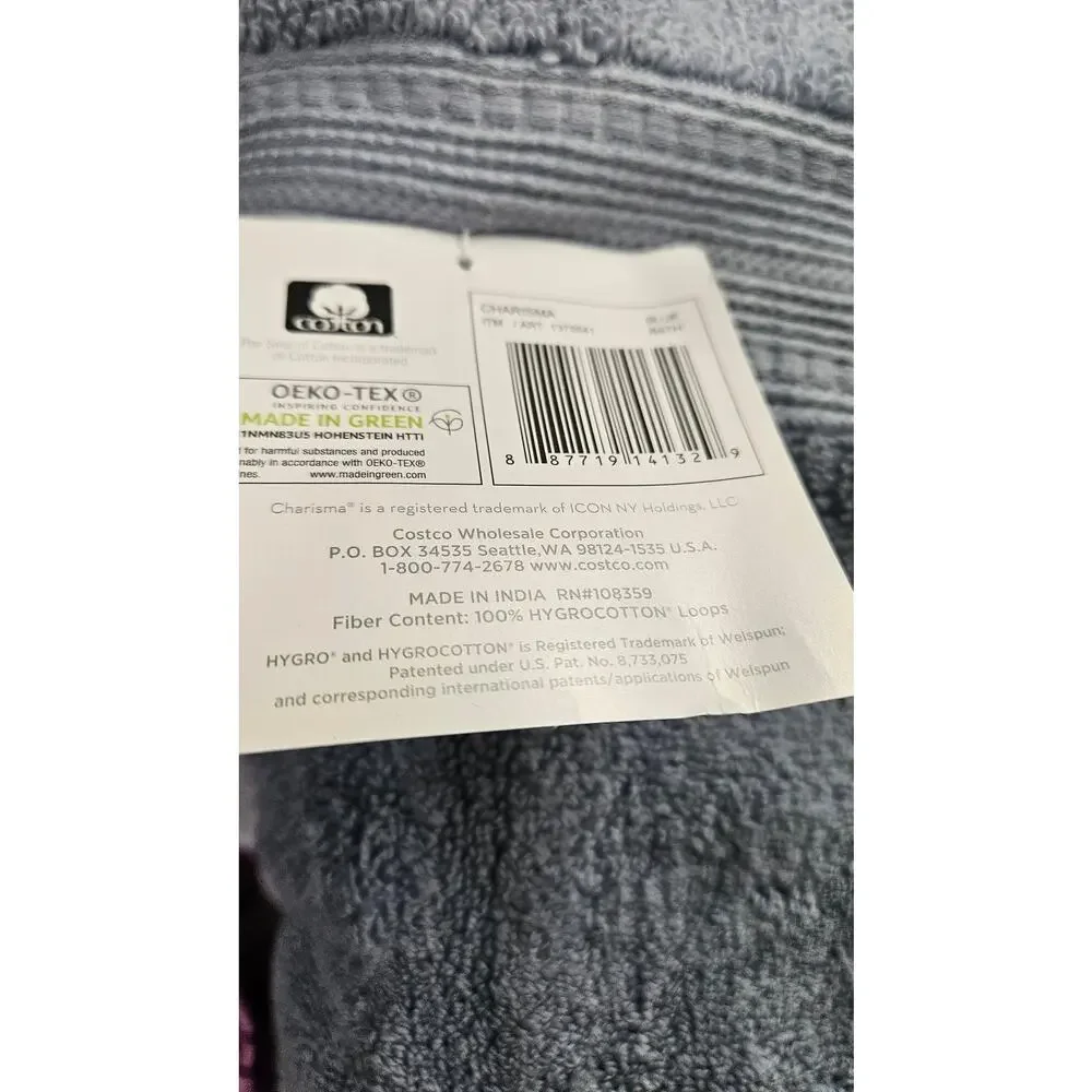 CHARISMA Luxury Bath Towel Okeo-tex Gray Blue Soft Cotton Blend NEW COSTCO